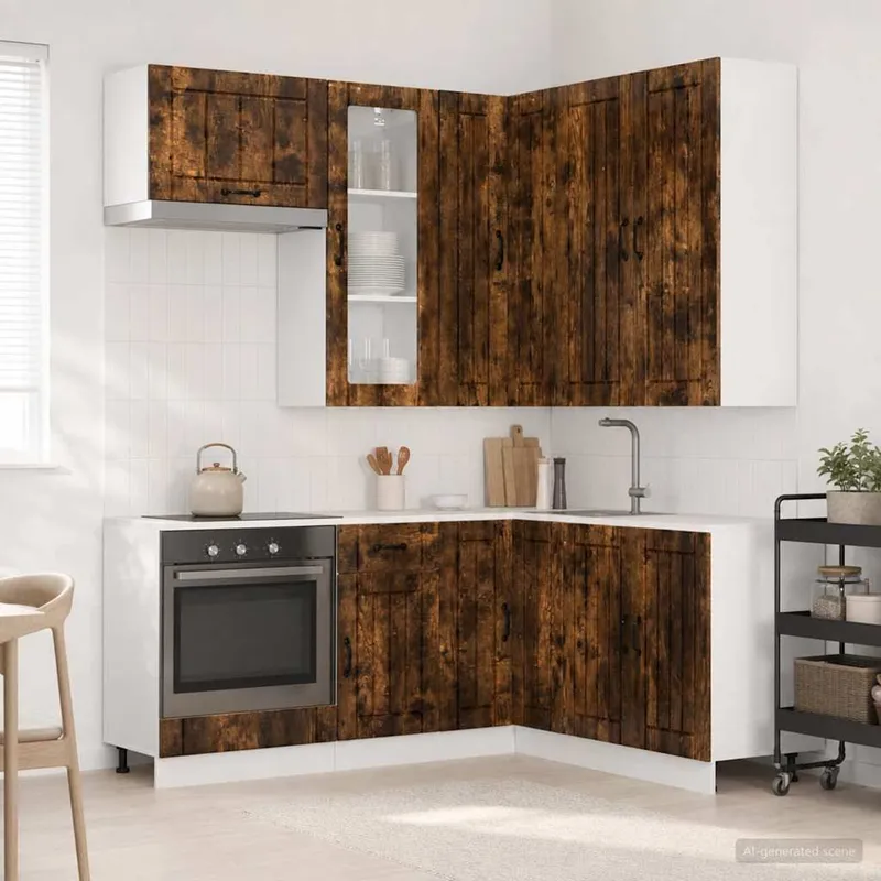 Unité de cuisine LUCCA 8 pc Chêne fumé Bois d'ingénierie