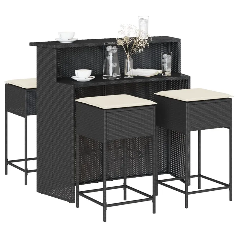 5-tlg. Gartenbar-Set mit Kissen nero Poly Rattan