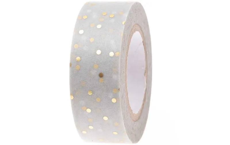 Rico Design Washi Tape Punkte 1.5 cm x 10 m, Gold/grey