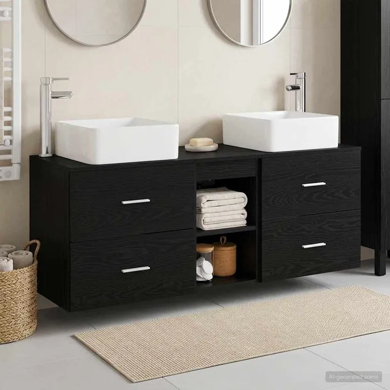 Badezimmerschrank-Set 3 stk. neroe Eiche 49,5 x 41 x 63 cm