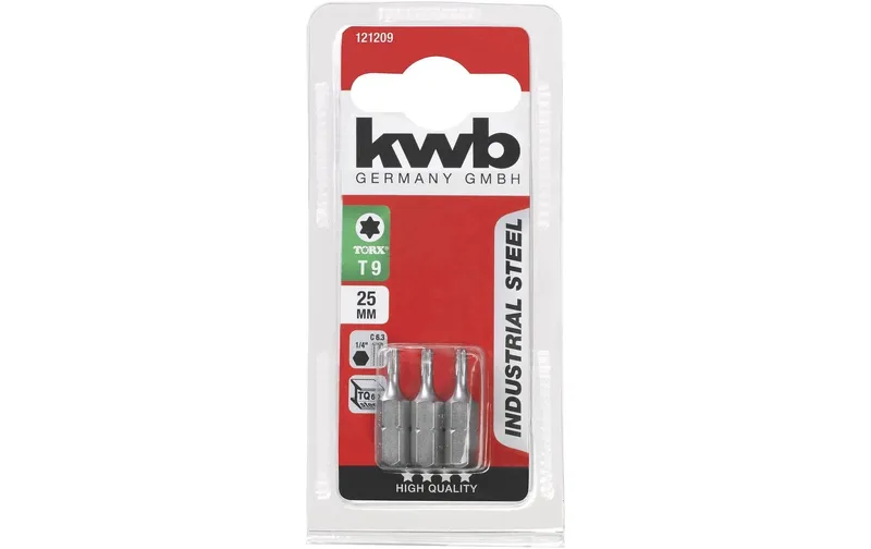 kwb Bit-Set Industrial Steel Bits 1/4" Torx T9 3-pièces