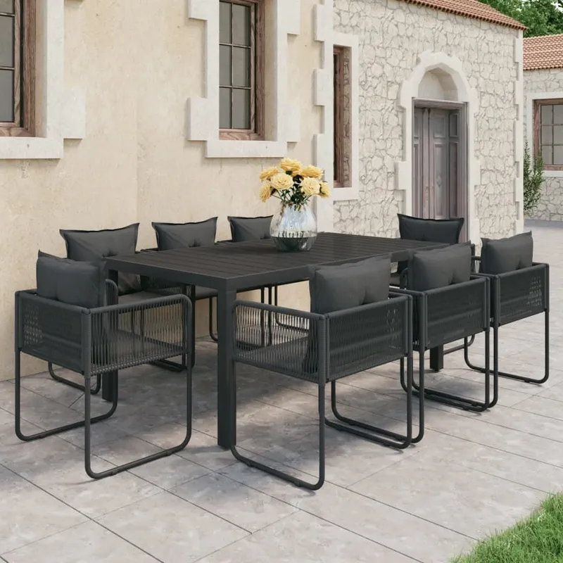 9-tlg. Garten-Essgruppe PVC Rattan Schwarz