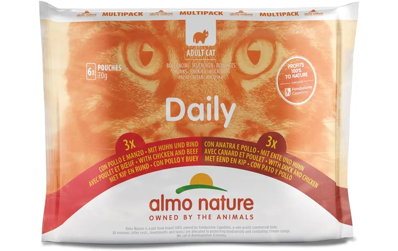 Almo Nature Nassfutter Daily Multipack mit Huhn, Rind und Ente 6 x 70g