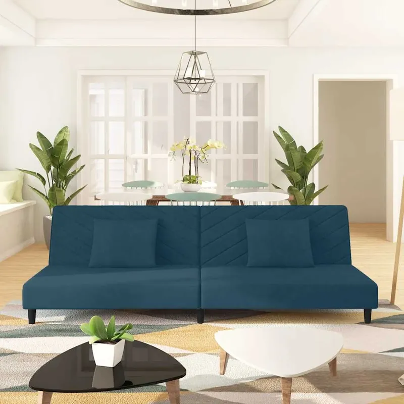 Schlafsofa 2-Sitzer mit 2 Kissen blu Samt