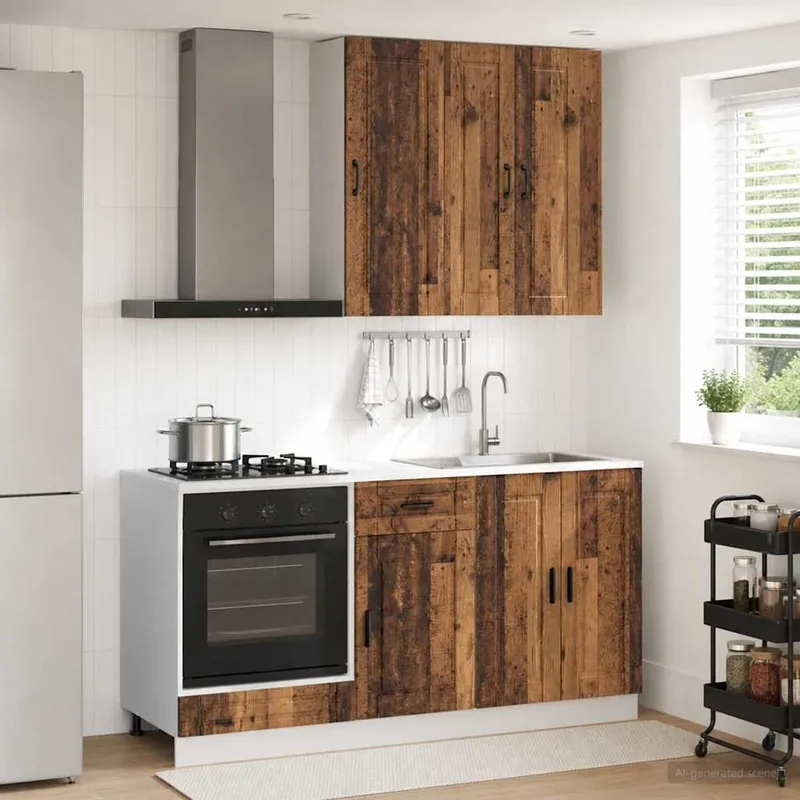 Unité de cuisine PORTO 5 pc Bois ancien Bois d'ingénierie