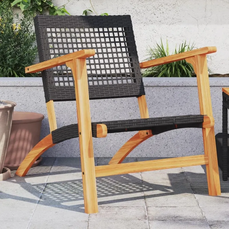 Gartenstühle 2 pz. nero Poly Rattan e legno di acacia