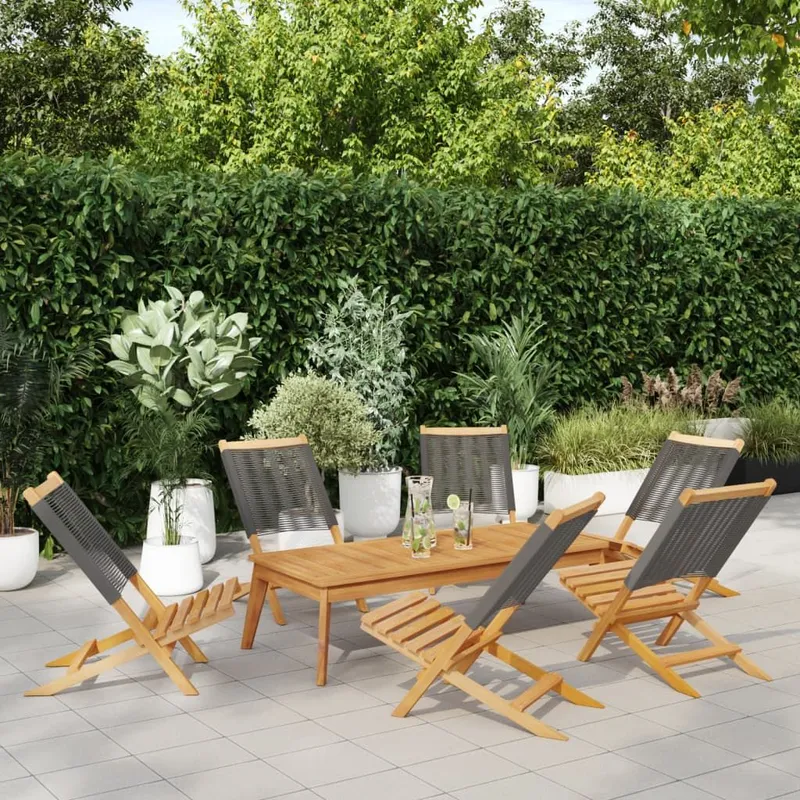 Klappstühle, 6 Stück, graues Massivholz Akazie
