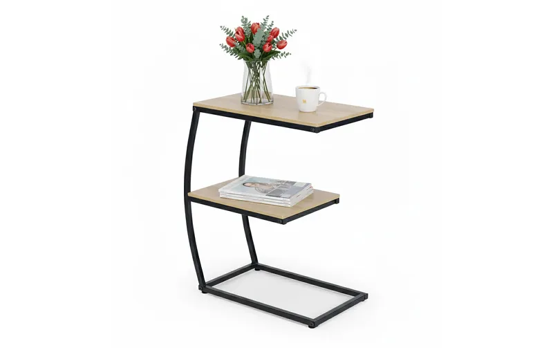 relaxdays Beistelltisch in C-Form 58.5 x 47.5 cm black/Hellbraun