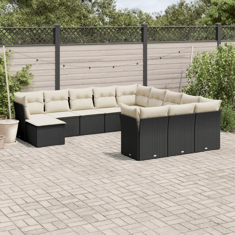 12-tlg. garden sofa set with cushions black Poly Rattan