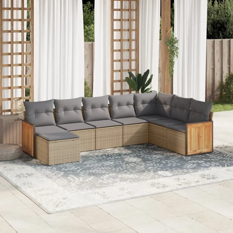 8-tlg. set divano da giardino con cuscini Beige Poly Rattan