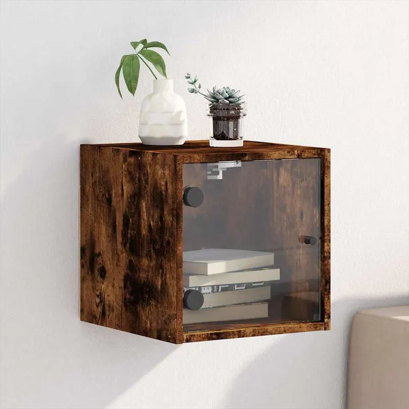 Nachttisch con vetrotür rovere affumicato 35x37x35 cm