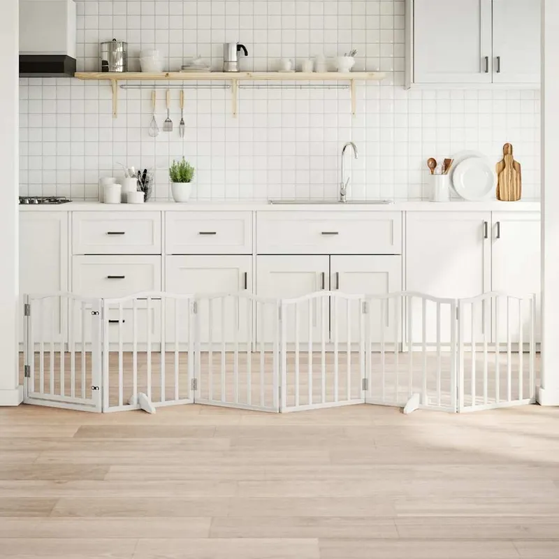 Barrière pour chiens et porte 6 panneaux blanc bois de peuplier