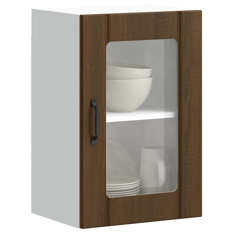 Armoire murale de cuisine et porte en verre Lucca chêne marron