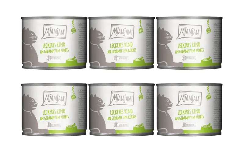 Mjamjam Nassfutter Dose Rind & Kürbis, 6 x 200 g