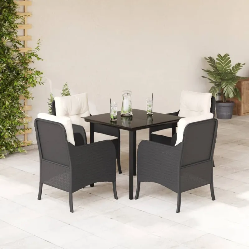 Ensemble à manger de jardin coussins 5pcs Noir Résine tressée
