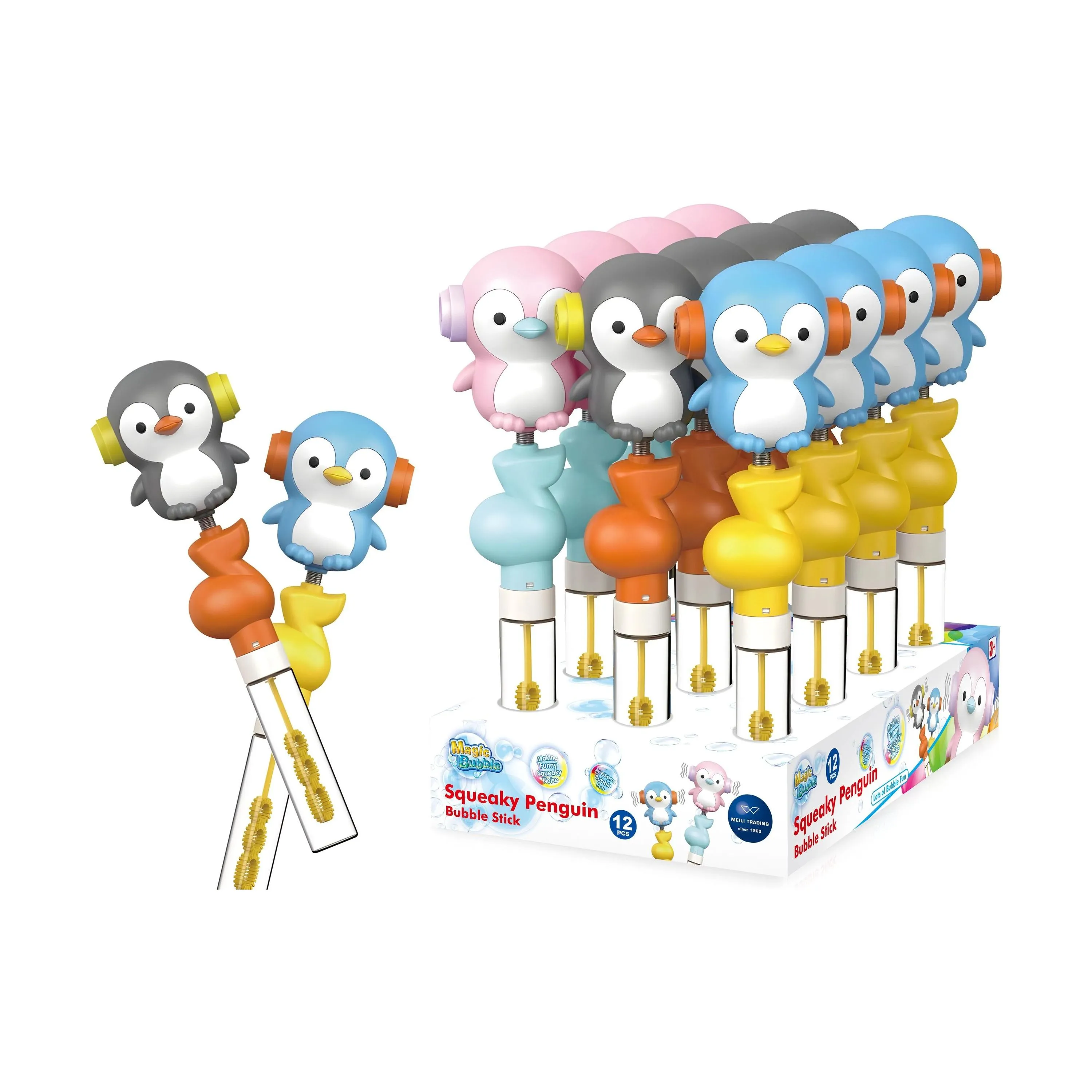 Meili Seifenblasen Magic Bubble Squeaky Penguin Stick assortiert