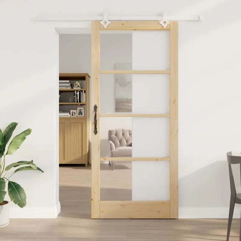 Porte coulissante 93 x 211 cm Bois de pin massif et verre