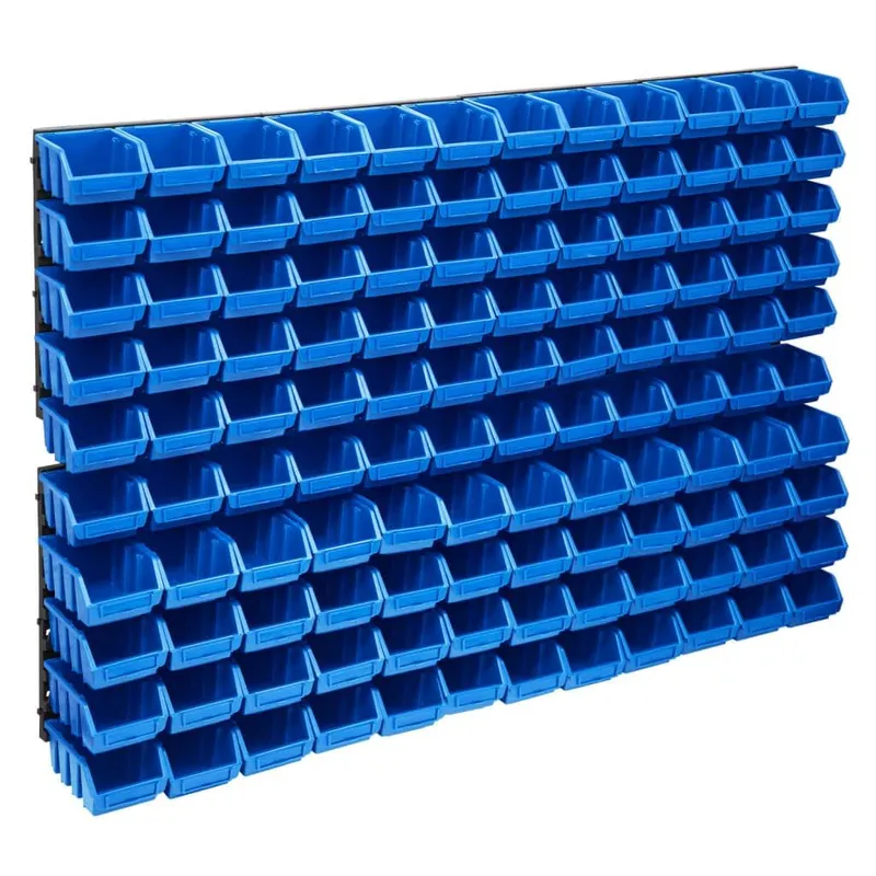 128-tlg. Behälter-Set für Kleinteile mit Wandplatten Blau