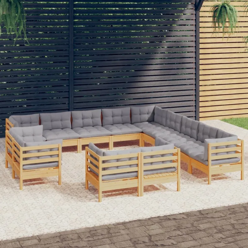 13-tlg. Garten-Lounge-Set mit grigioen Kissen legno massiccio pino