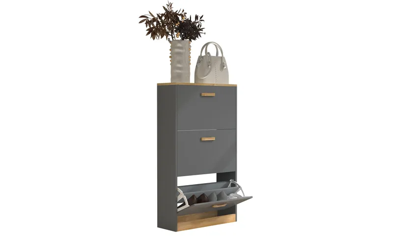 VCM Schuhschrank Halom M 59 x 105 cm, anthracite/Honig-Eiche