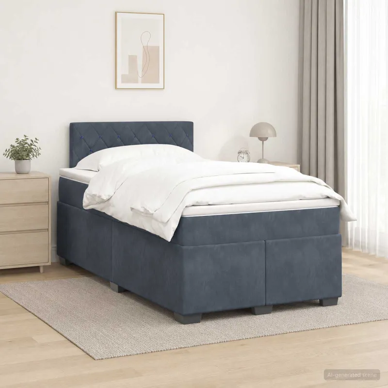 letto boxspring mit Matratze Dunkelgrau 120 x 190 cm Samt