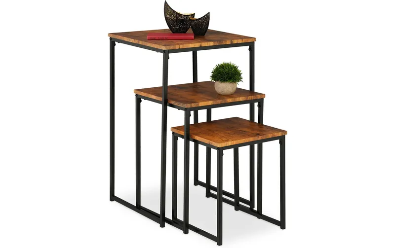 relaxdays Beistelltisch 3er Set nero/marrone