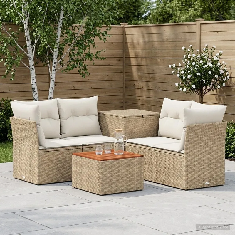 Sofa Set 6 stk. Beige und Cremeweiß Polyrattan und Stahl