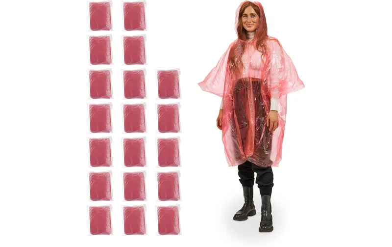relaxdays Regenponcho 20 Stück, Rot