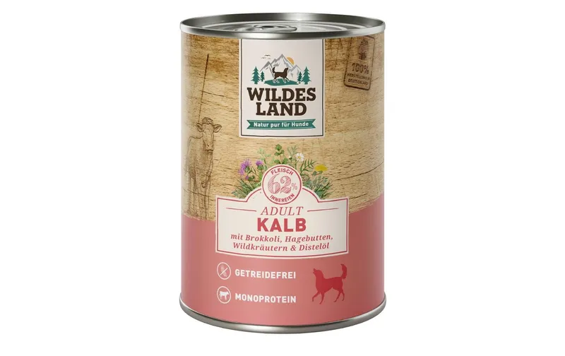 Wildes Land Nassfutter Kalb mit Brokkoli, Hagebutte & Wildkräutern 2400g