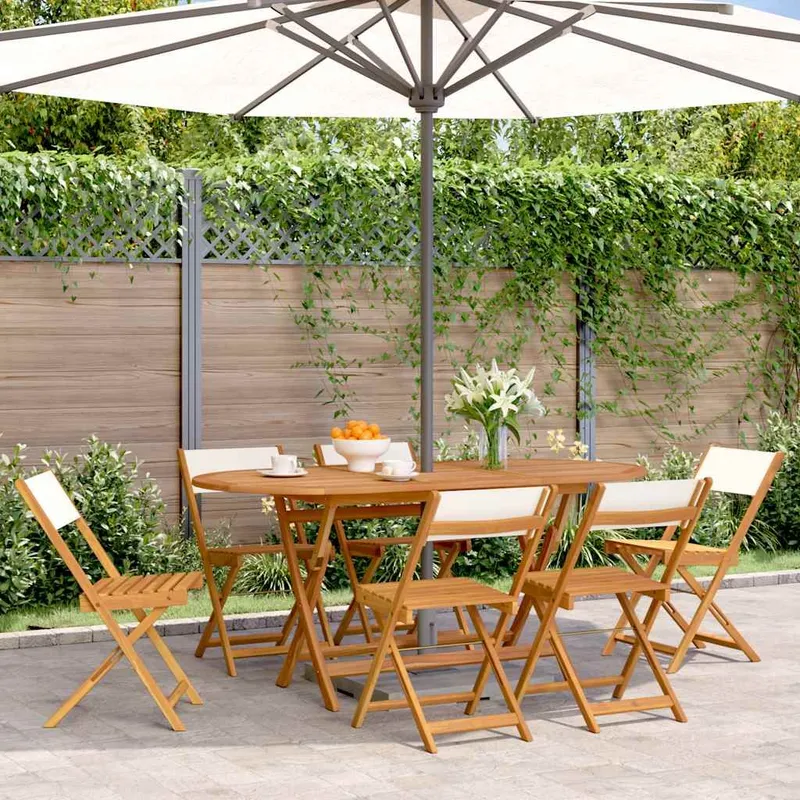 Chaises pliantes 6 pièces Tissu blanc crème et bois massif