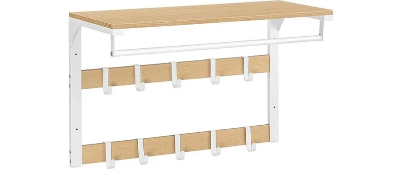 VASAGLE Wandgarderobe mit 10 Haken 65 cm x 42 cm, bianco/marrone