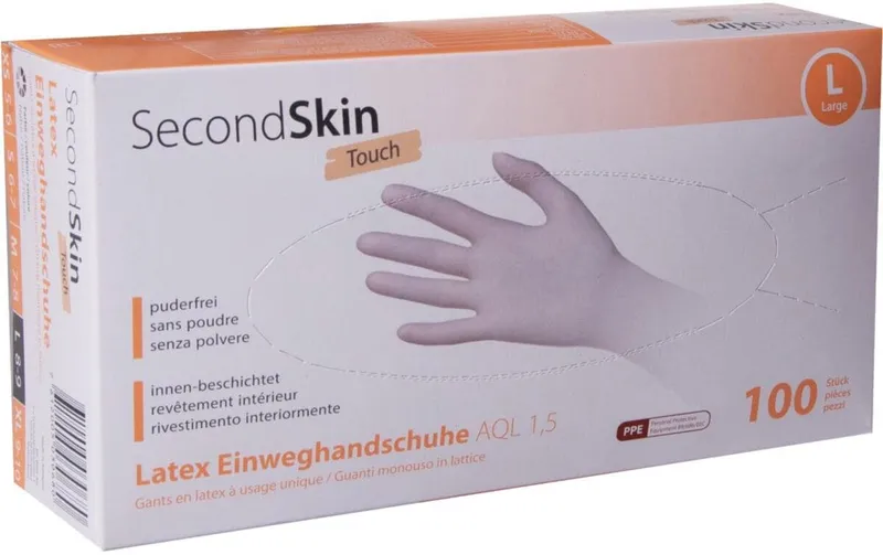 SecondSkin Einweghandschuh Latex Touch L, Beige, 100 pezzi