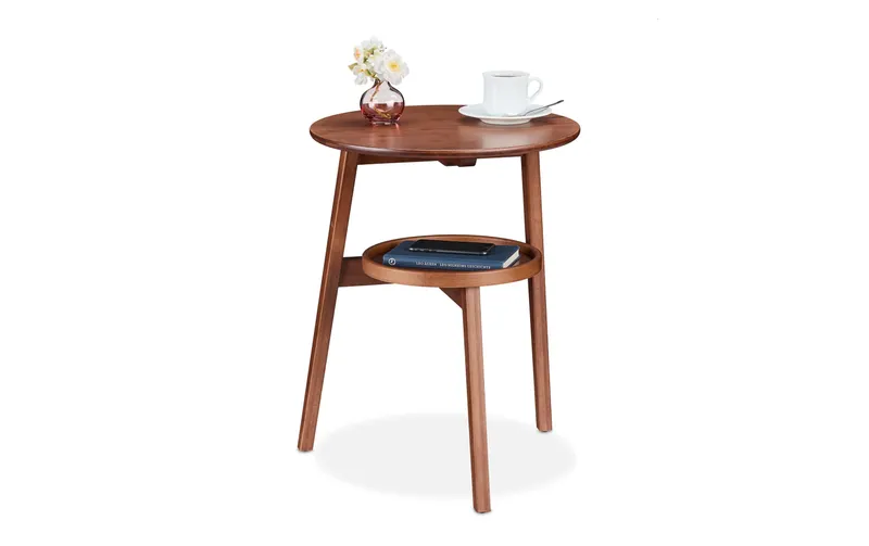 relaxdays Beistelltisch mit 2 Ablagen 60 x 47 cm, brown