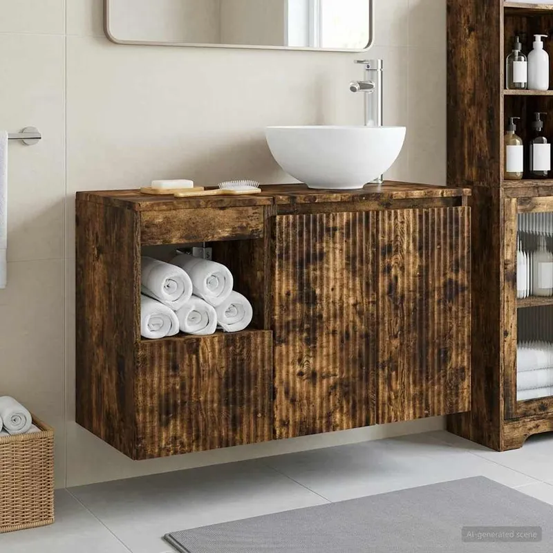 Ensemble de mobilier de salle de bain 2 pc Chêne fumé