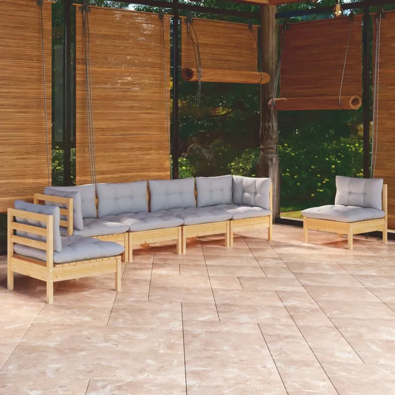 6-tlg. Garten-Lounge-Set mit greyen Kissen Kiefer Massivholz