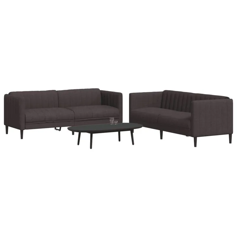Set Divani 2 Pezzi in Tessuto Marrone Scuro