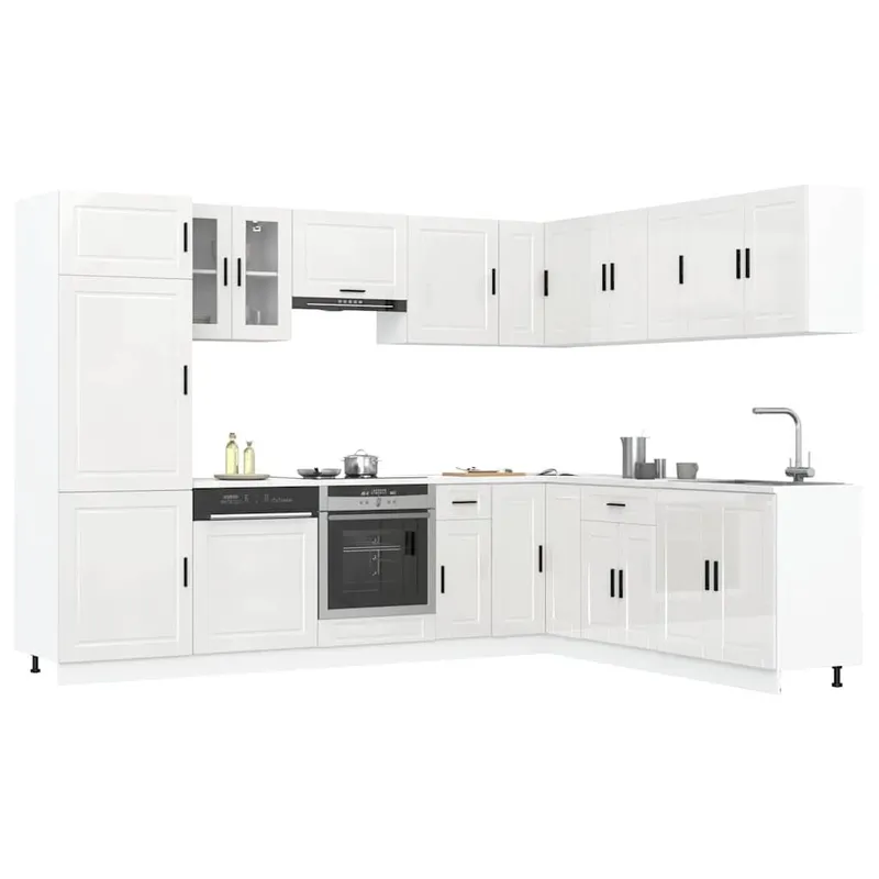 14-tlg. Küchenschrank-Set Porto Hochglanz-bianco derivato del legno