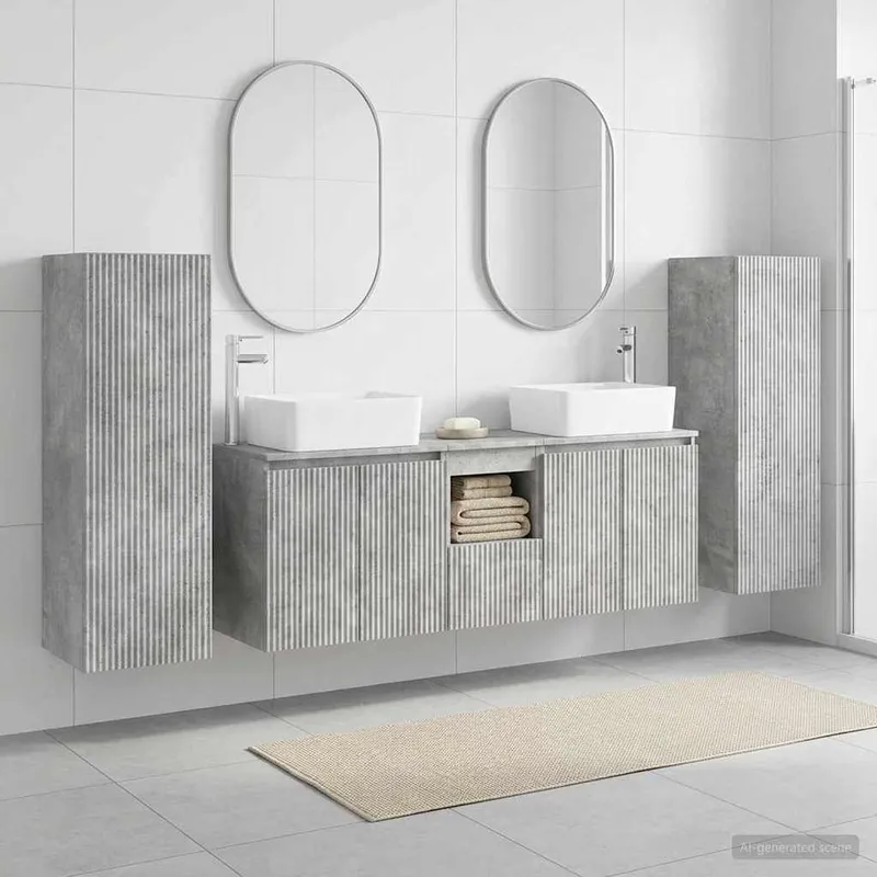 Badezimmermöbel-Set 5 stk. Betongrau 33 x 34,5 x 100 cm