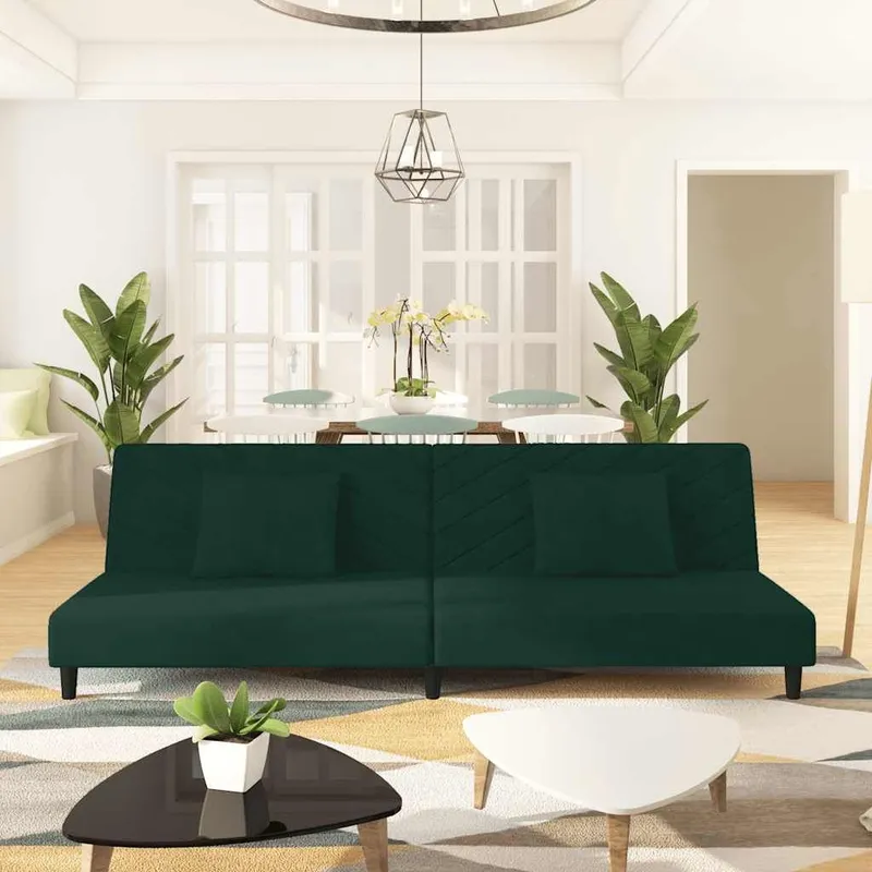 Schlafdivano 2-Sitzer con 2 cuscini verde scuro velluto