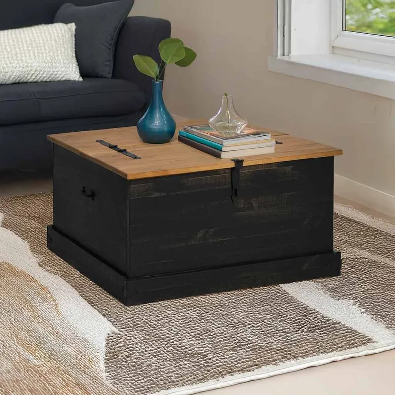 Truhe HALDEN nero 91x91x47 cm legno massiccio pino
