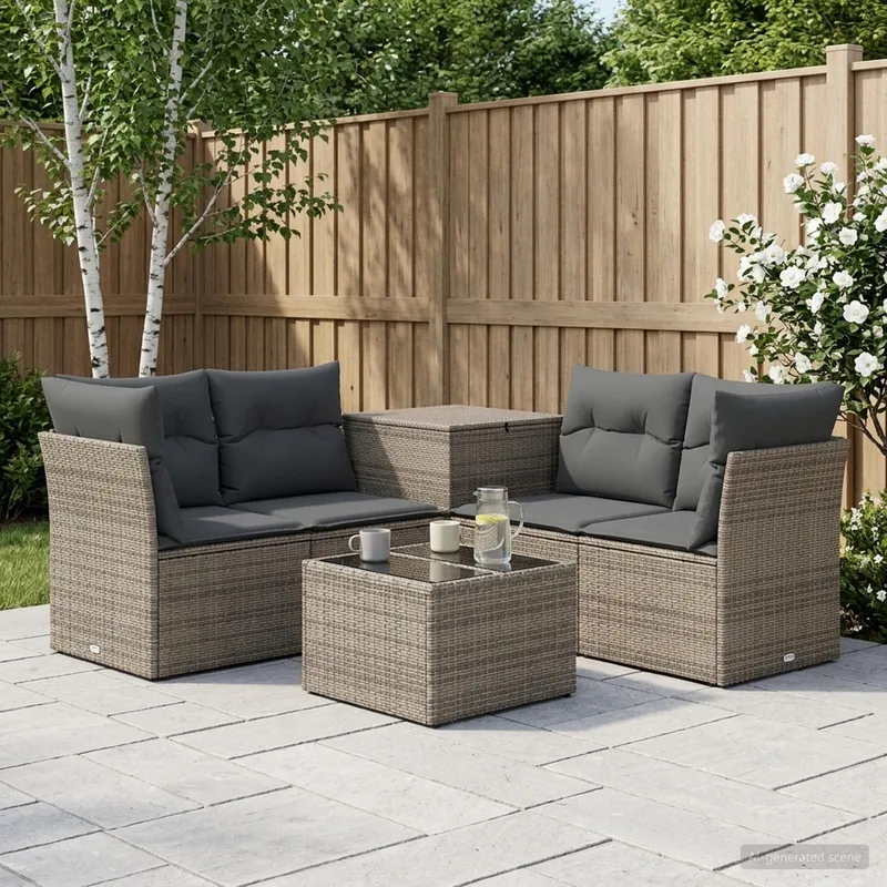 Sofa Set 6 stk. Grau und Dunkelgrau Polyrattan und Stahl