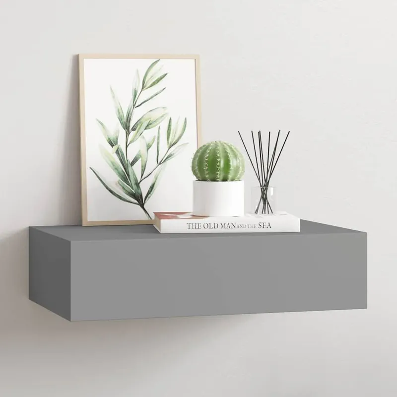 Wandregal mit Schublade Grau 40x23,5x10 cm MDF