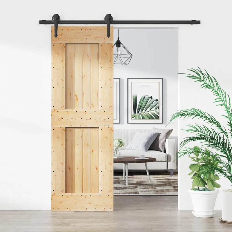 porta scorrevole naturale e nero 70 x 210 cm Massivpino