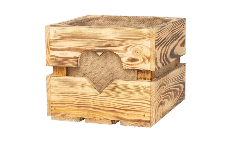 Holz Zollhaus Holzharasse con Herzausschnitt, geflammt 30 x 30 cm