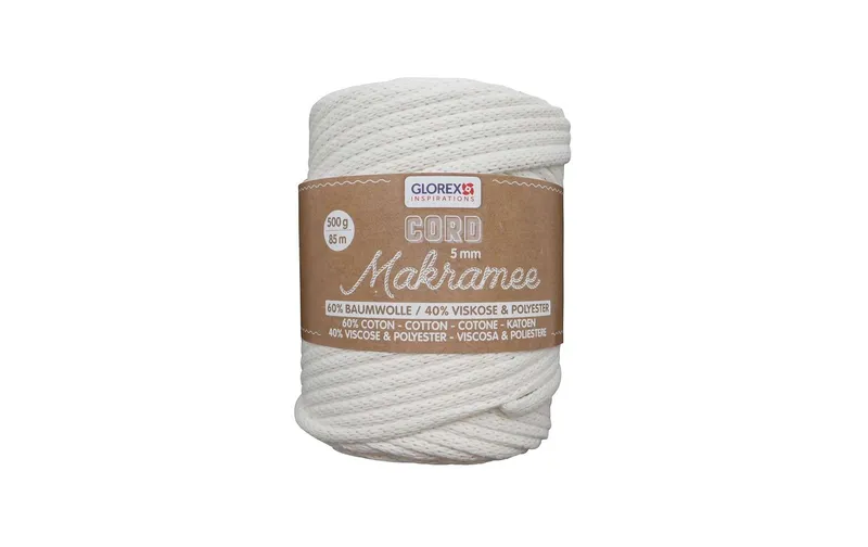 Glorex Wolle Makramee Cord gewebt 85 m x 5 mm, 500 g, blanc