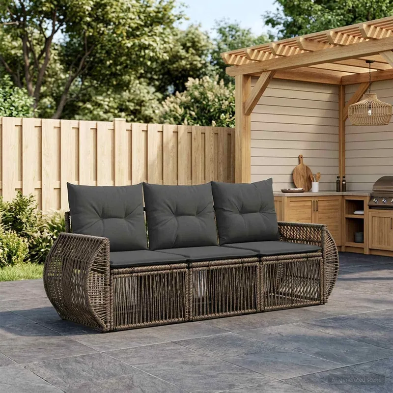 set divano da giardino 3 pz. grigio e grigio scuro polyrattan