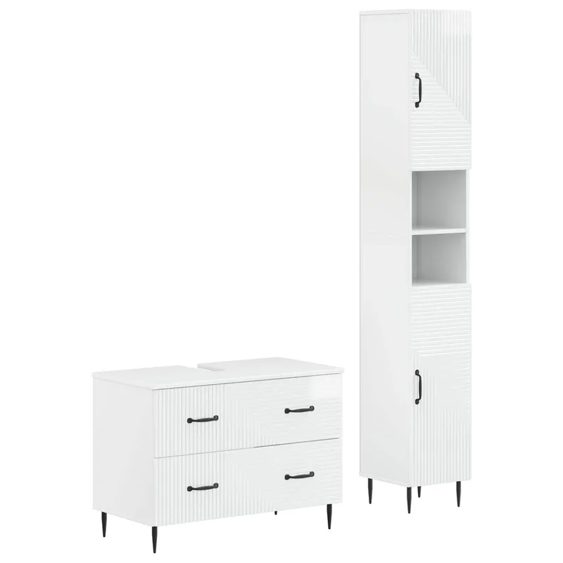 2-teiliges Badezimmer Schrank Set HAARLEM Hochglanz Weiß