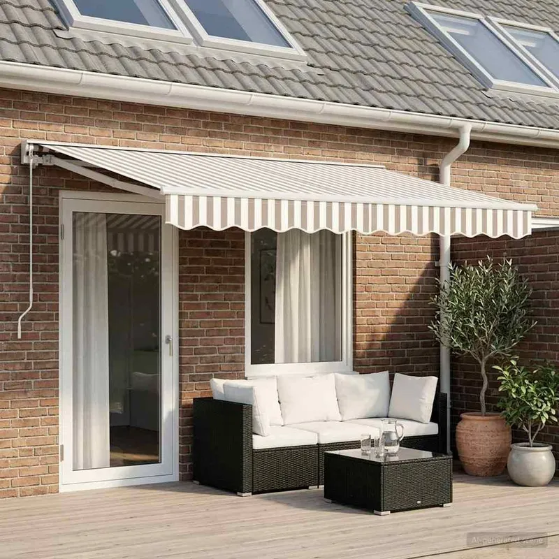 Manuell einziehbare awning light grey and white 4,5 x 3,5 m