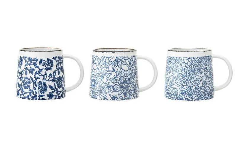 Bloomingville coffee cup Molly 400 ml, 3 pieces, blue/white