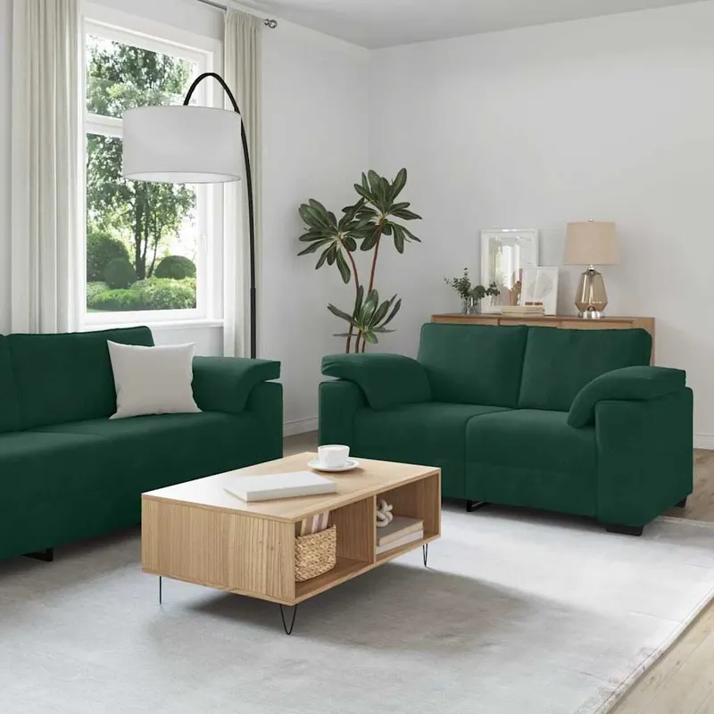 Set Divano da 2 Pezzi con Cuscini, Velluto Verde Scuro